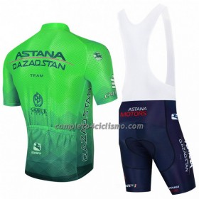 Completo Maglia + Pantaloncino con bretelle 2022 Astana Qazaqstan Manica Corta Verde